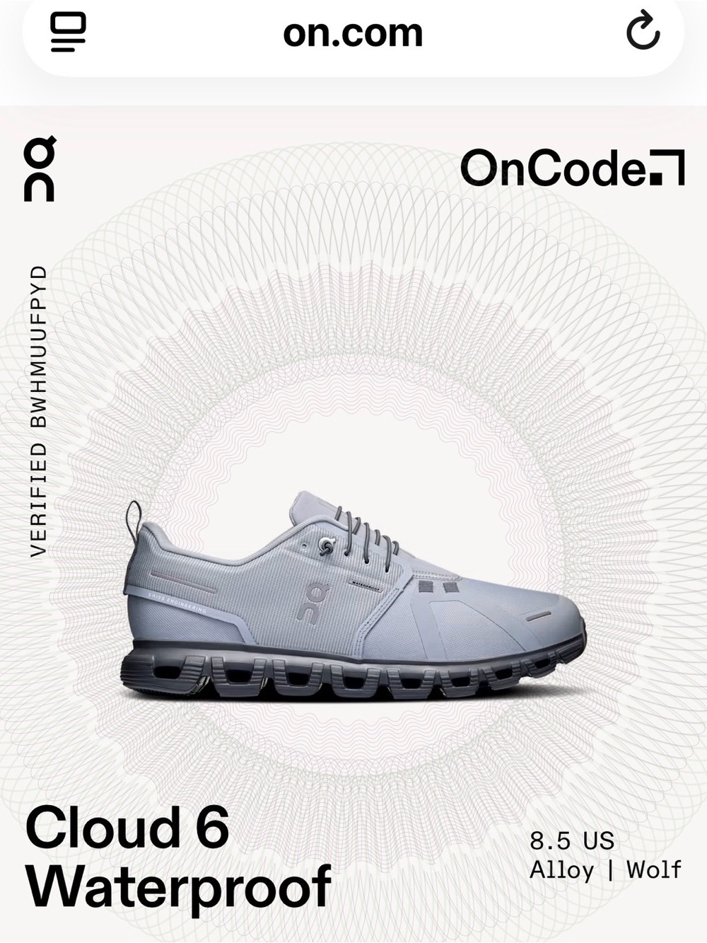 On cloud cloud6 waterproof size 8.5M or 10w